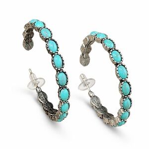 Turquoise Stone Hoop Earrings - Silver-Tone-NWOT-Hypoallergenic And Nickel Free!